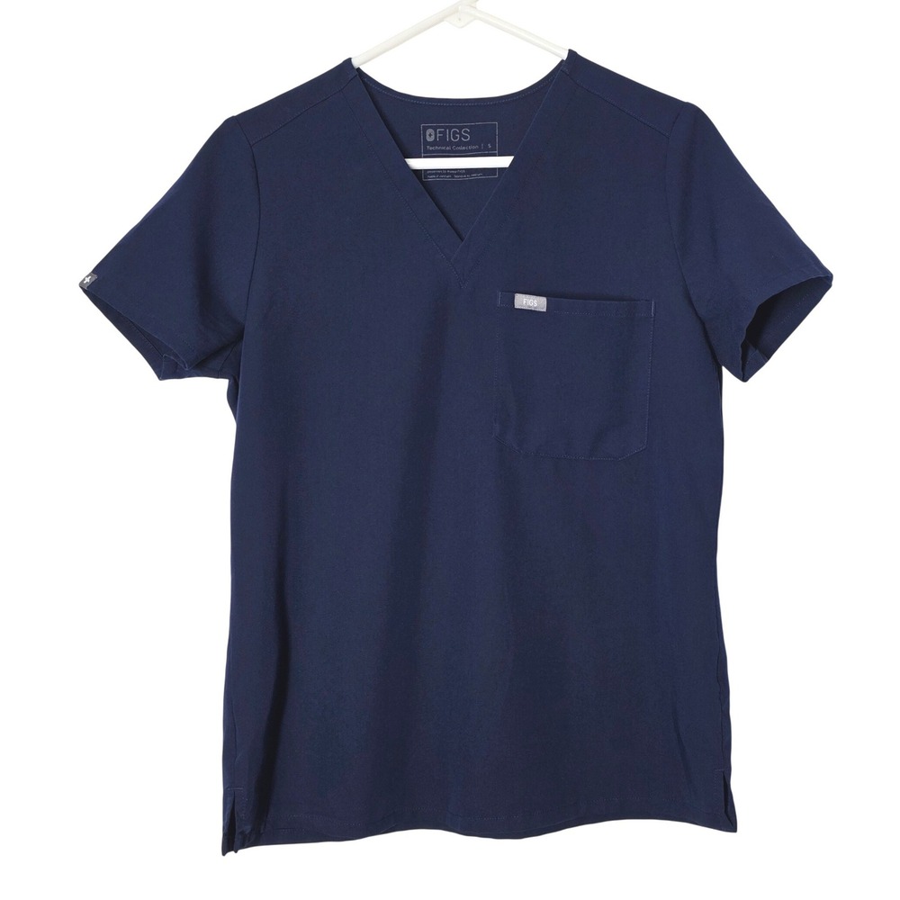 FIGS Technical Collection Navy Blue V-Neck Scrub Top Womens Small Single Pocket